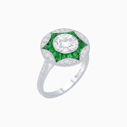 Art Deco Inspired Round Starburst with French-Cut Gemstone Ring - Shahin Jewelry